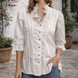 Alpen Trachten Women's White Ruffled Blouse